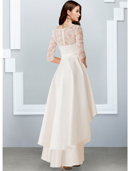 Elegant White A-Line Classic-Neck Classic-Sleeve Classic-Back Floor-Length Wedding Dress