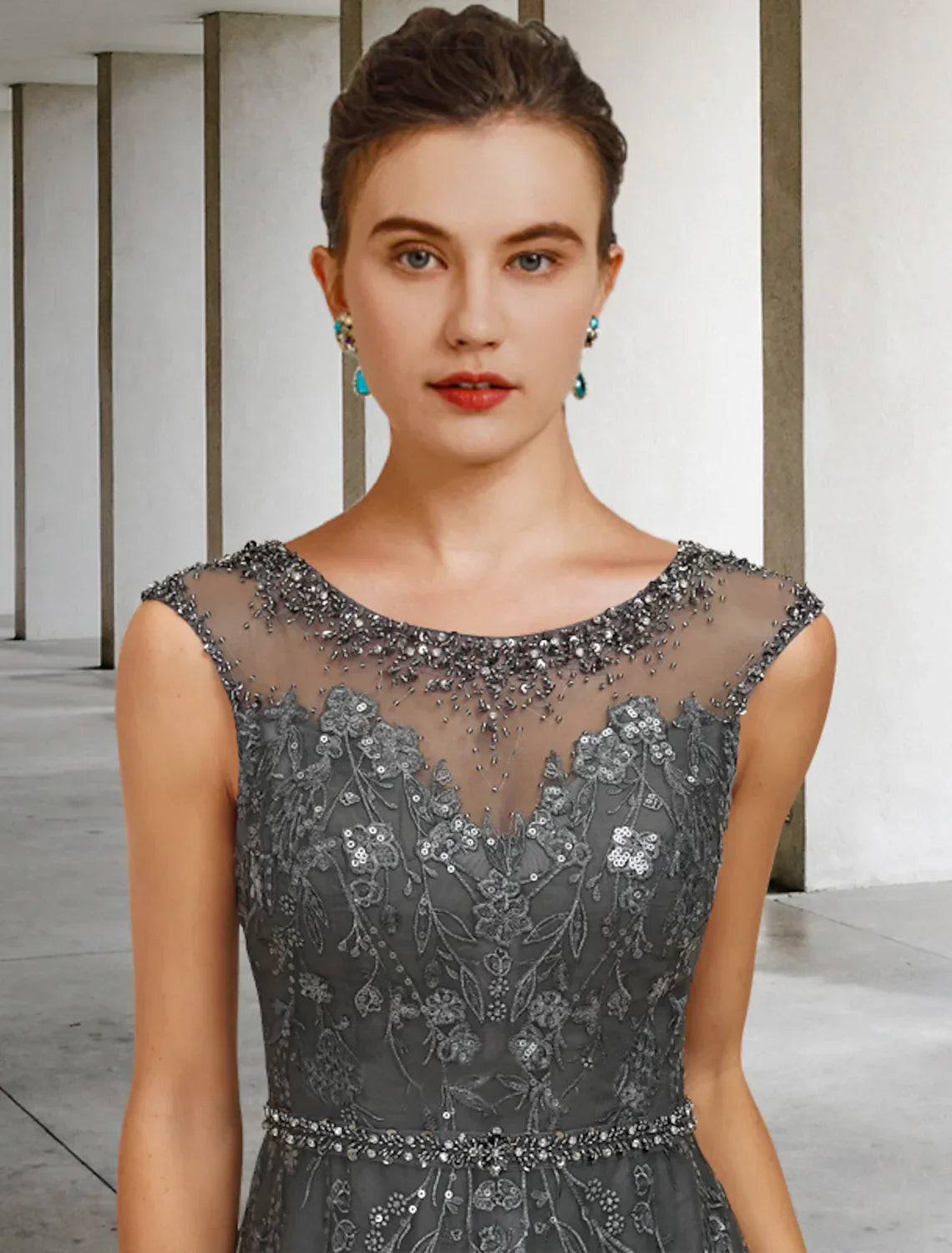 Mother of the Bride Dress Luxurious Elegant Floor Length Sleeveless with Sash Ribbon Beading