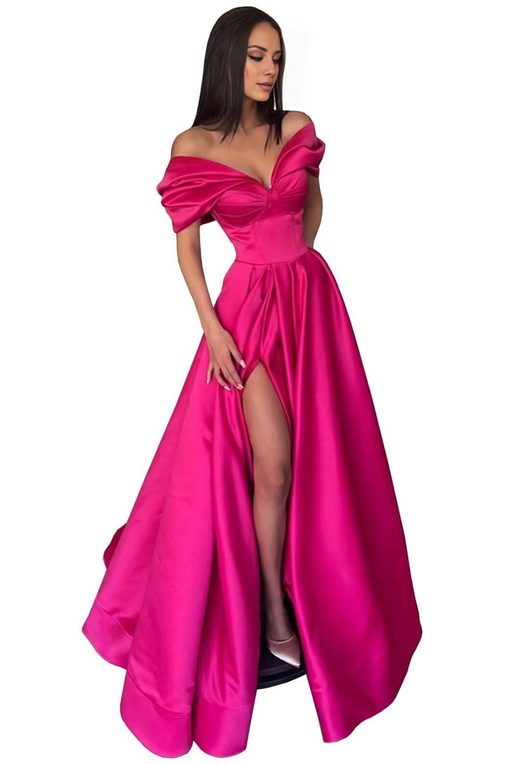 Black Evening Gown High Split Dress Dress Formal Carival Floor Length Short Sleeve Off Shoulder with Pleats Slit