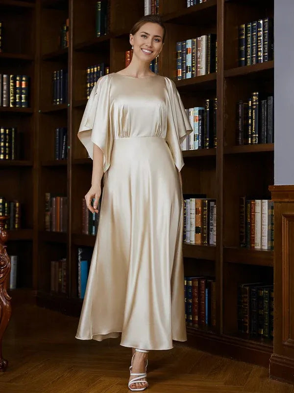 A-Line/Princess like Ruched Scoop 1/2 Sleeves Ankle-Length Mother of the Bride Dresses