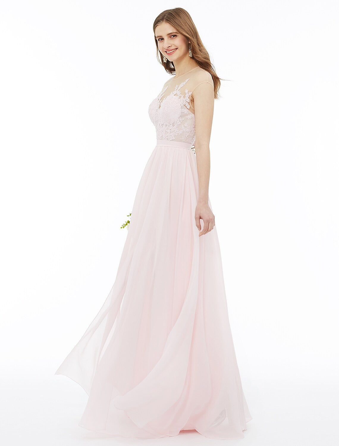 Bridesmaid Dress Sleeveless Floor Length Floral Sash Ribbon Appliques