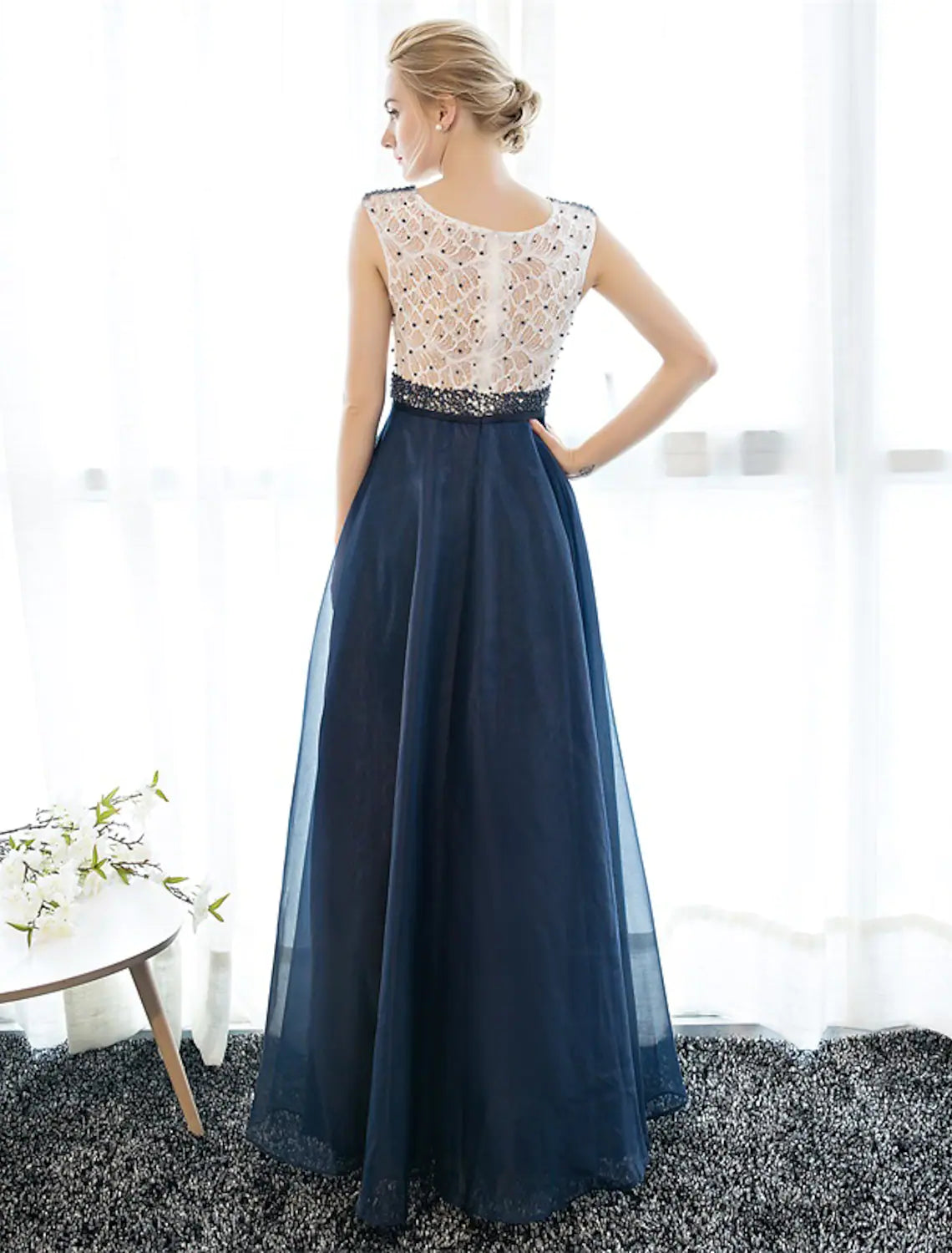 Beaded Prom Formal Evening Dress Sleeveless Floor Length Over Beading