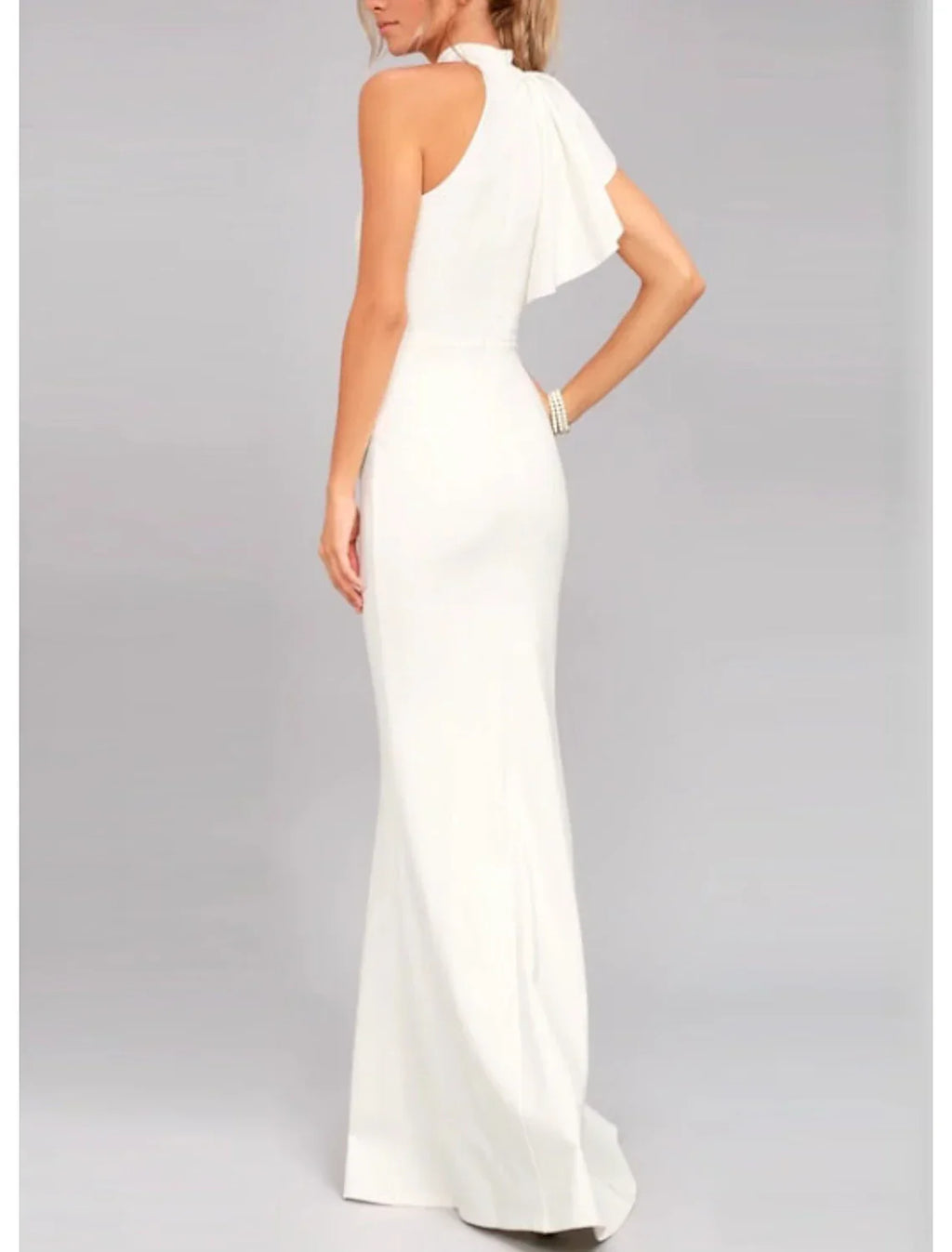 Sheath / Column Evening Gown Elegant Dress Valentine's Day Wedding Guest Floor Length Sleeveless High Neck with Ruffles