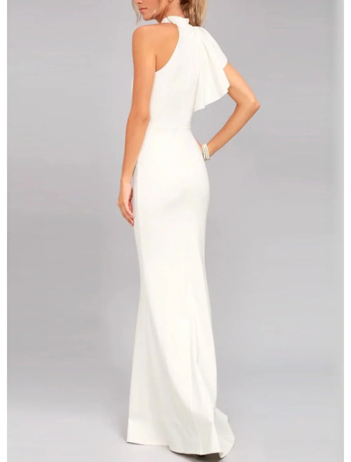 Sheath / Column Evening Gown Elegant Dress Valentine's Day Wedding Guest Floor Length Sleeveless High Neck with Ruffles
