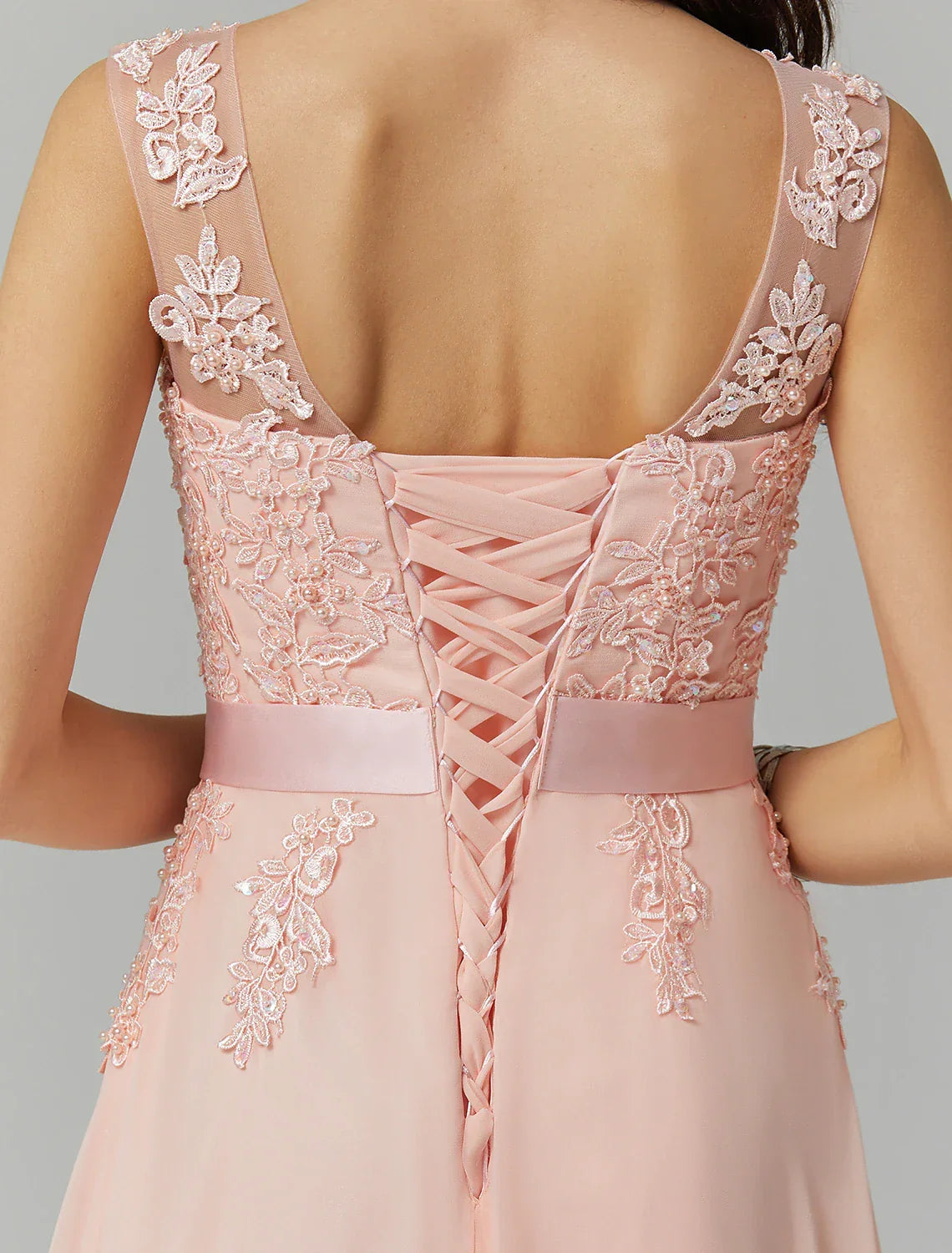 Evening Gown Wedding Floor Length Sleeveless Georgette with Appliques