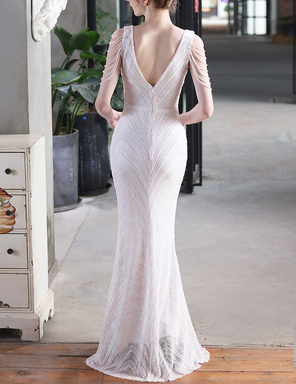 Evening Gown Sexy Dress Formal Floor Length Sleeveless V Neck with Tassel