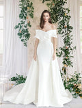 Casual Wedding Dresses Short Sleeve Off Shoulder With Ruched