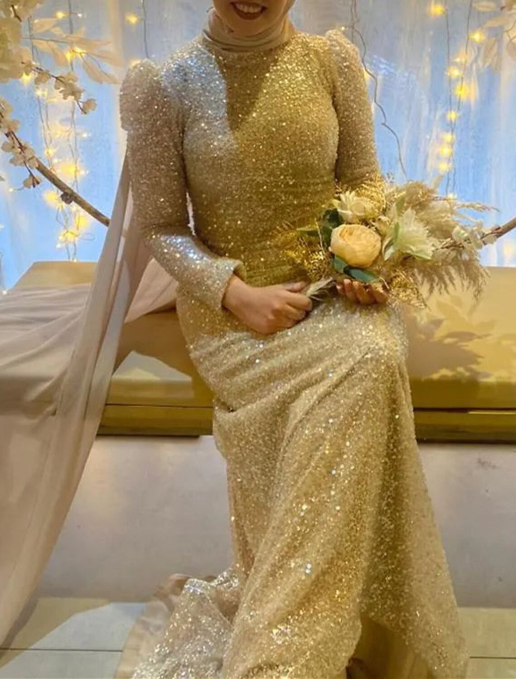 Mermaid / Trumpet Evening Gown Elegant Dress Wedding Guest Sweep / Brush Train Long Sleeve High Neck with Pearls Overskirt