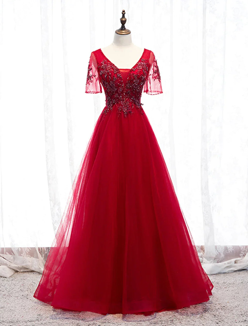 Luxurious Dress Wedding Guest Floor Length Short Sleeve Strap Beading