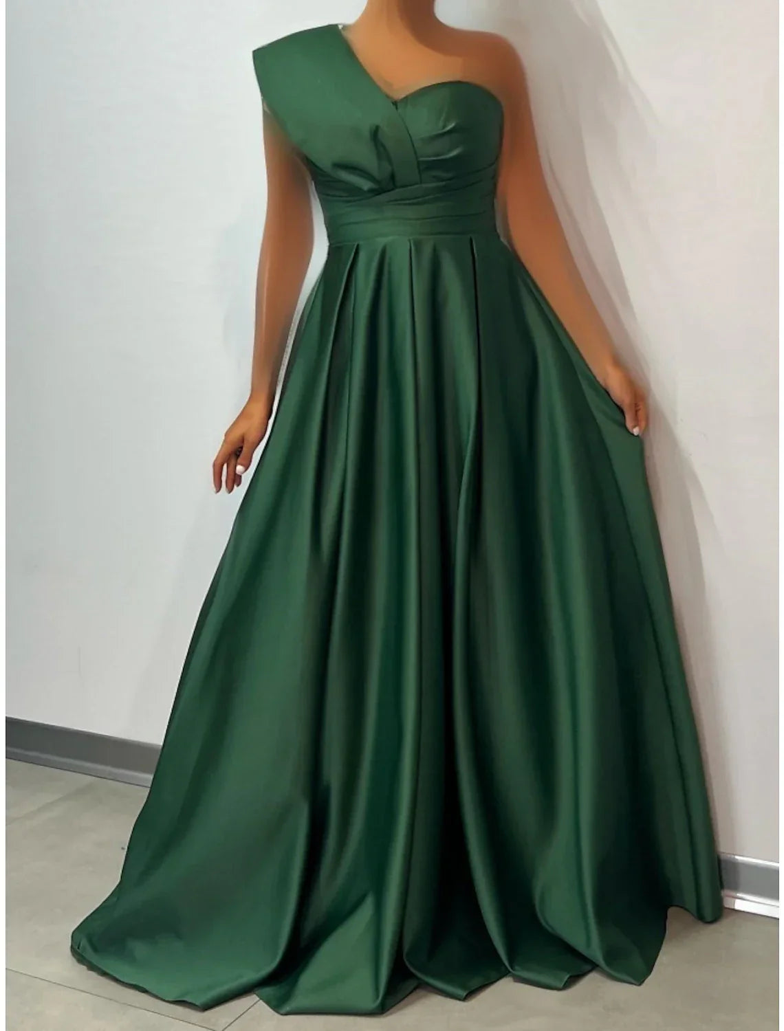Evening Gown Elegant Dress Formal Floor Length Sleeveless One Shoulder with Pleats Ruched