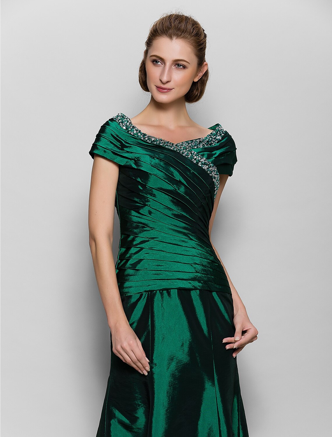 Mother of the Bride Dress Vintage Inspired V Neck Ankle Length Short Sleeve with Beading Side Draping
