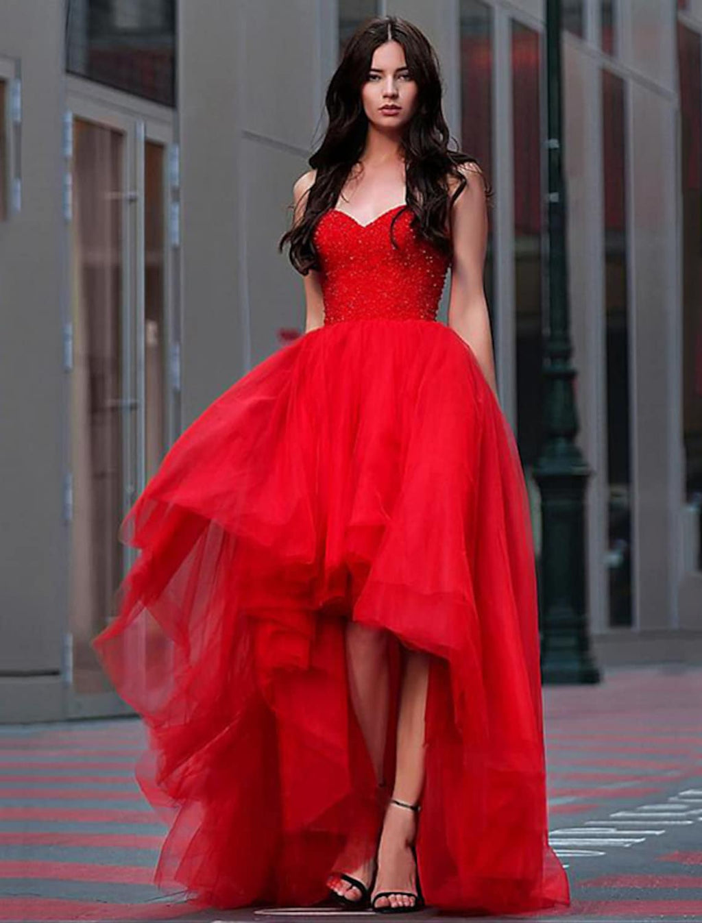 Luxurious Elegant Party Wear Prom Birthday Dress Sweetheart Neckline Sleeveless Floor Length with Pleats