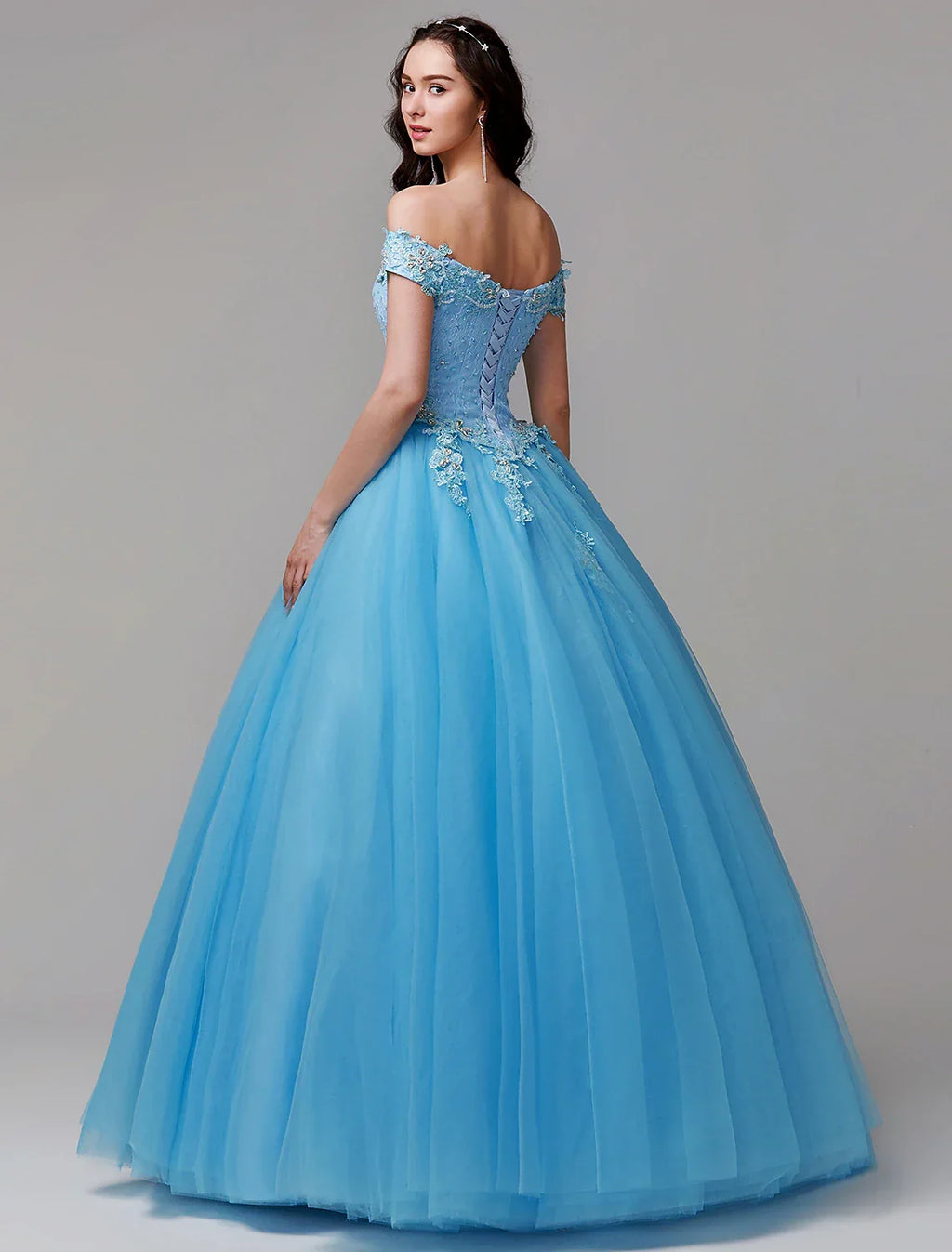 Ball Gown Vintage Inspired Dress Formal Evening Floor Length Sleeveless Off Shoulder with Crystals Appliques