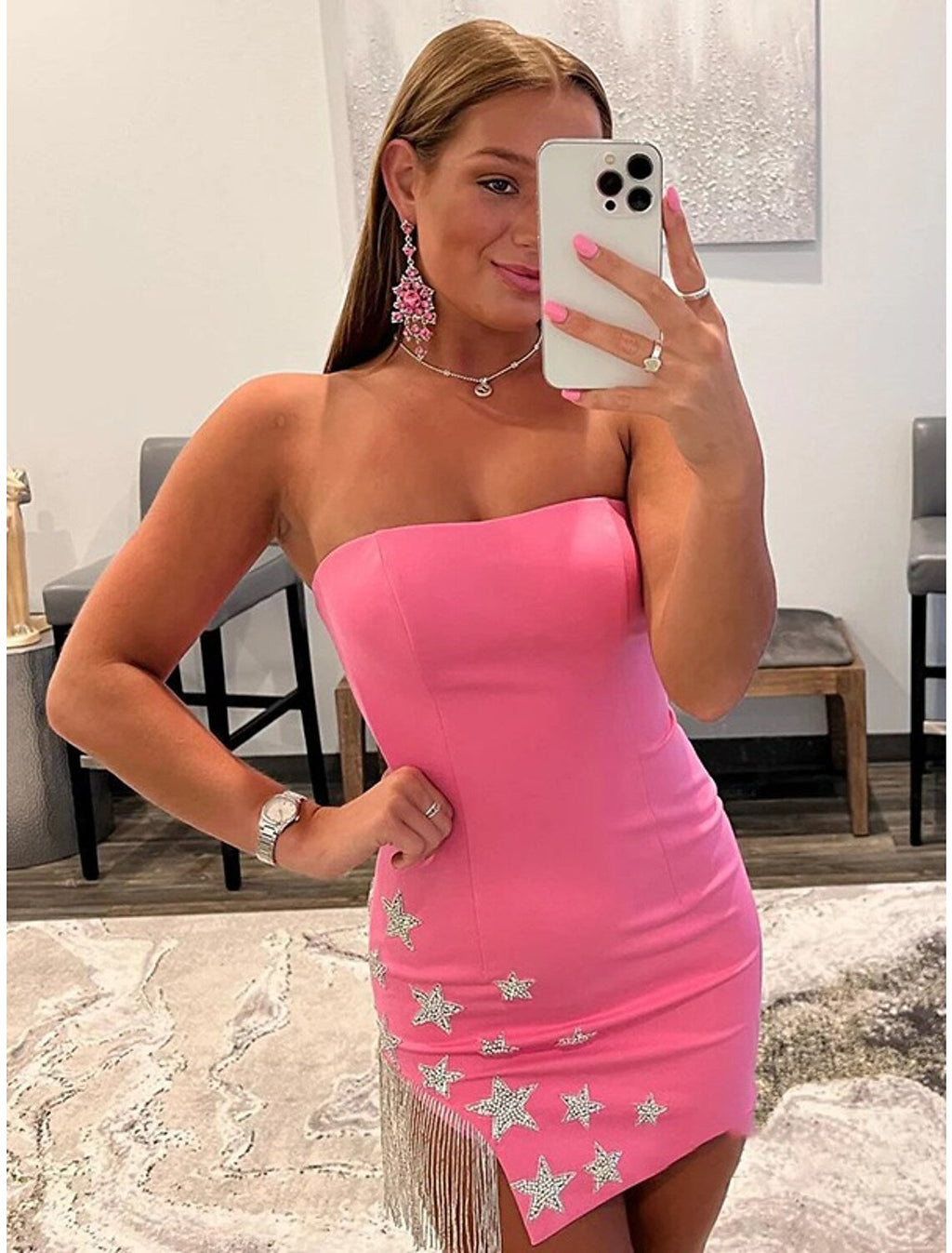 Cocktail Dresses Dress Homecoming Short Mini Sleeveless Sweetheart Fabric Backless with Tassel
