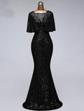 Sparkle Dress Wedding Guest Floor Length Half Sleeve with Ruffles