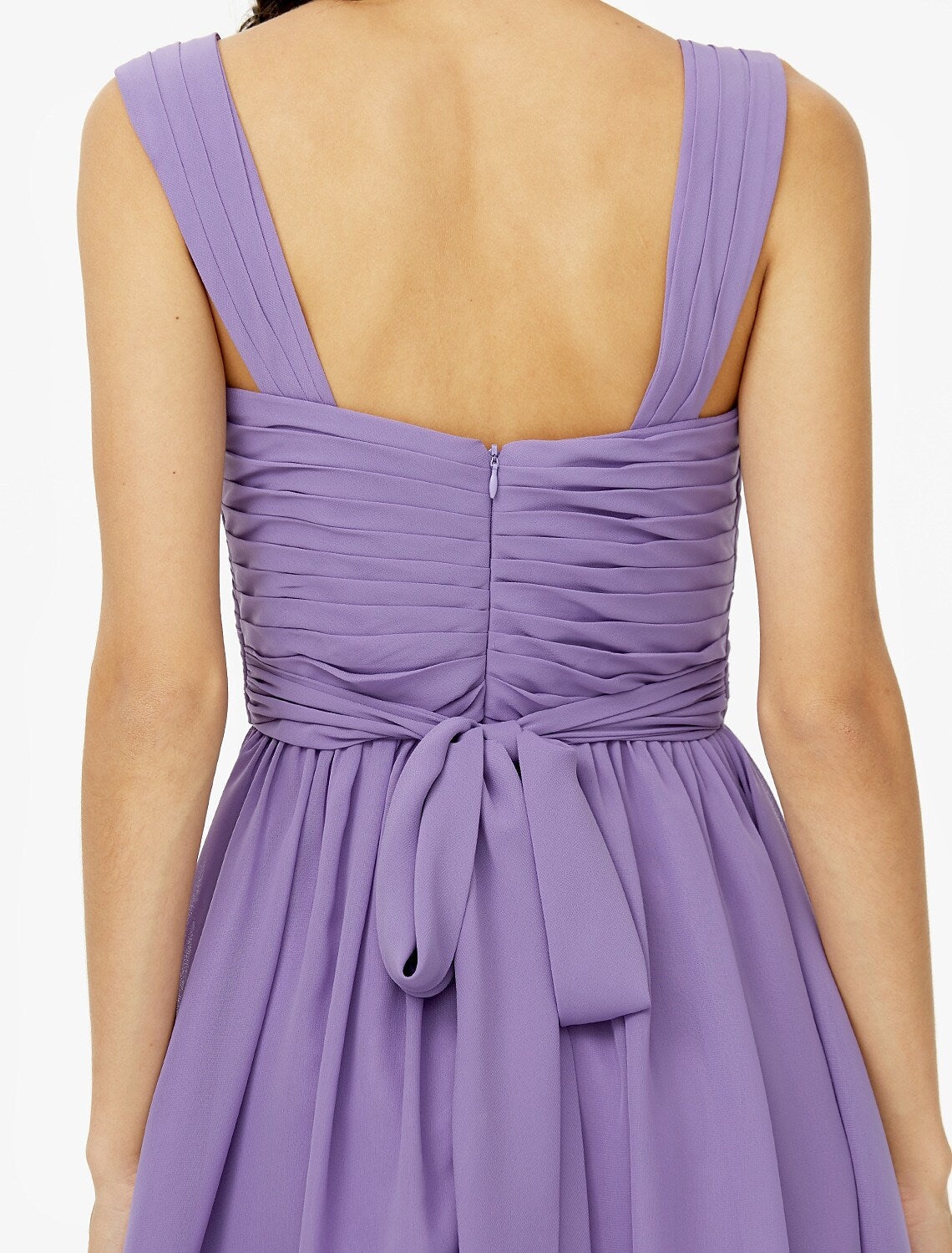 Bridesmaid Dress Straps Sleeveless Open Back Knee Length Sash Ribbon Bow(s)
