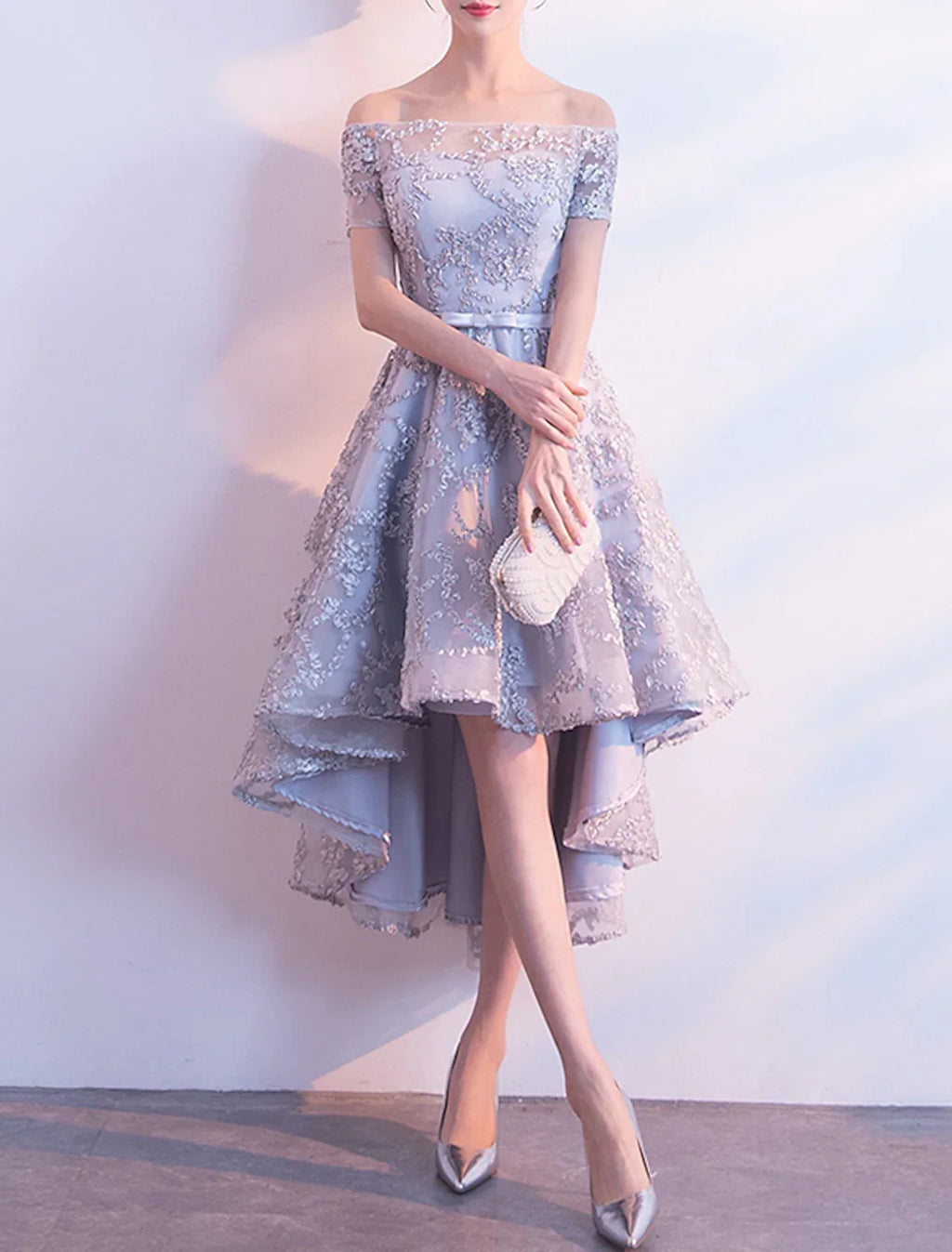 Cocktail Dresses Minimalist Dress Homecoming Party Wear Asymmetrical Short Sleeve Off Shoulder with Bow(s) Pleats