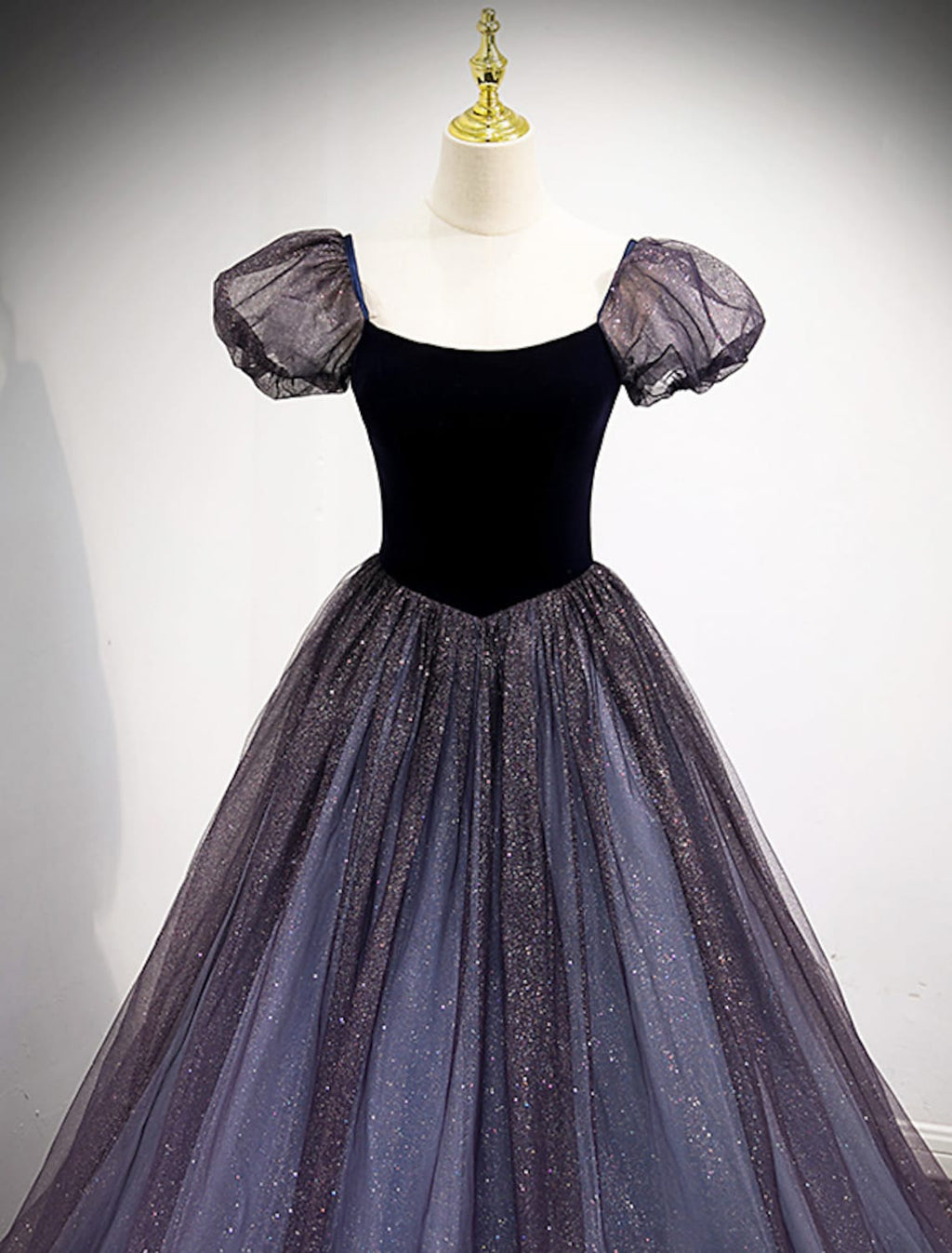 Engagement Floor Length Short Sleeve Square Neck with Splicing