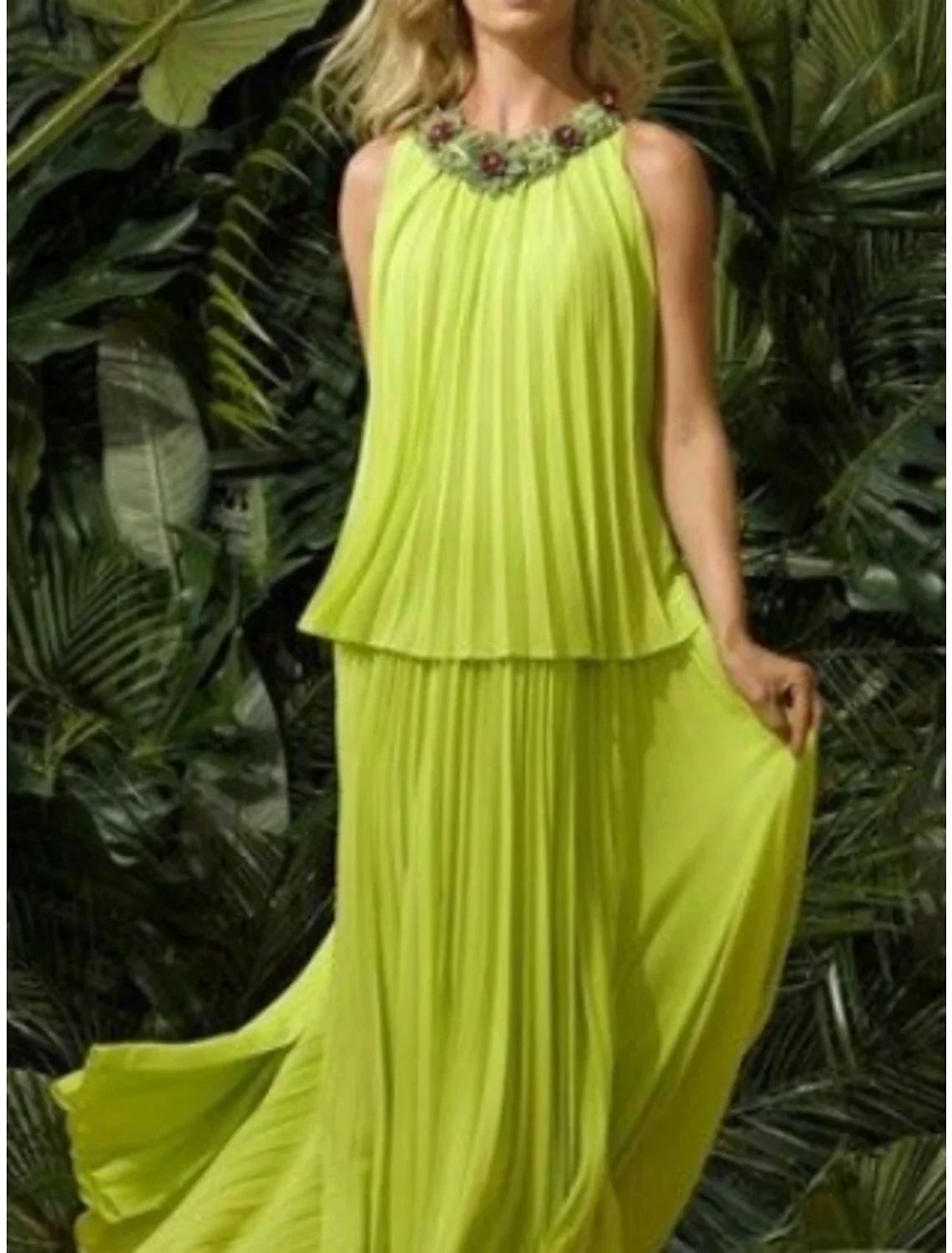 Two Piece Mother of the Bride Dress Wedding Guest Elegant Sweet Jewel Neck Ankle Length Sleeveless with Pleats Appliques Fall