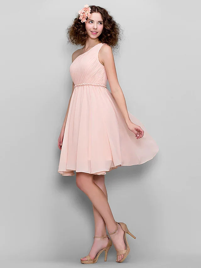 Bridesmaid Dress One Shoulder Sleeveless All Celebrity Styles Knee Length with Side Draping