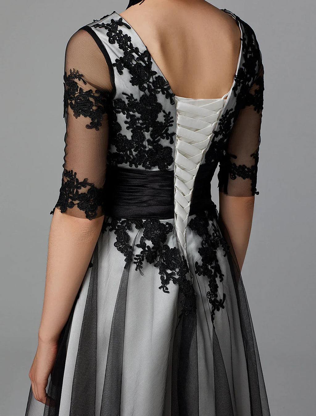 Vintage Dress Wedding Half Sleeve Sash Ribbon Appliques