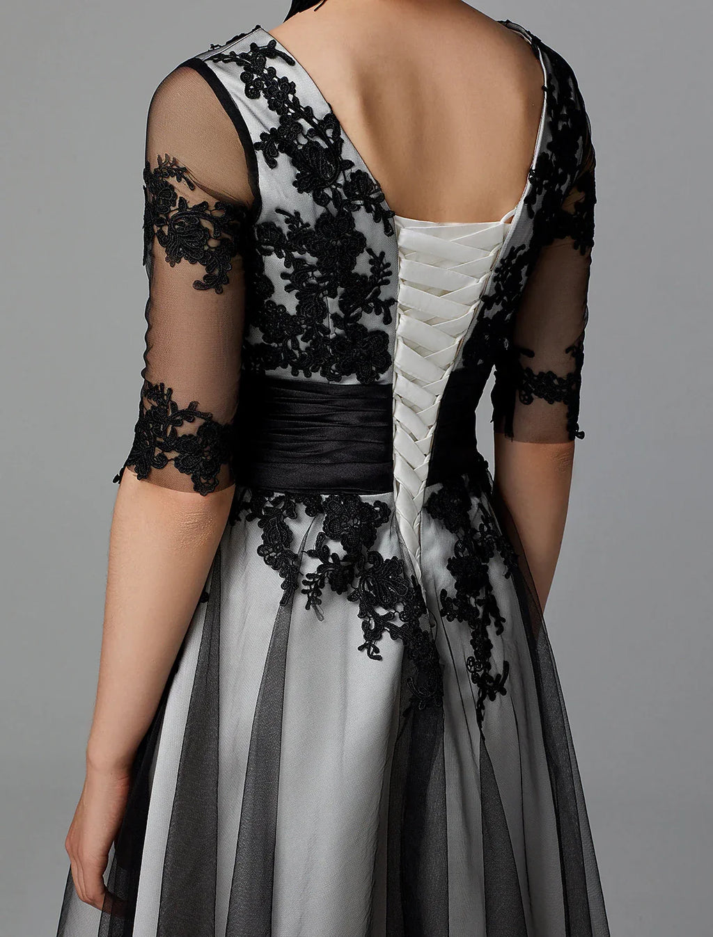 Vintage Dress Wedding Guest Cocktail Party Tea Length Half Sleeve Jewel Neck Fall Wedding Guest with Sash / Ribbon Appliques
