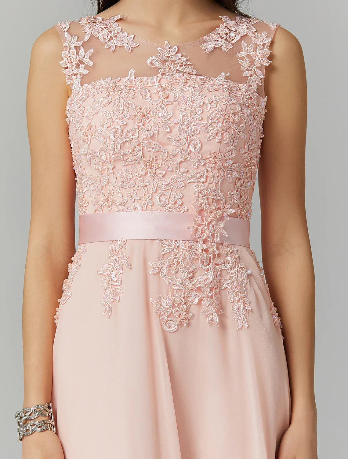 Evening Gown Wedding Floor Length Sleeveless Georgette with Appliques