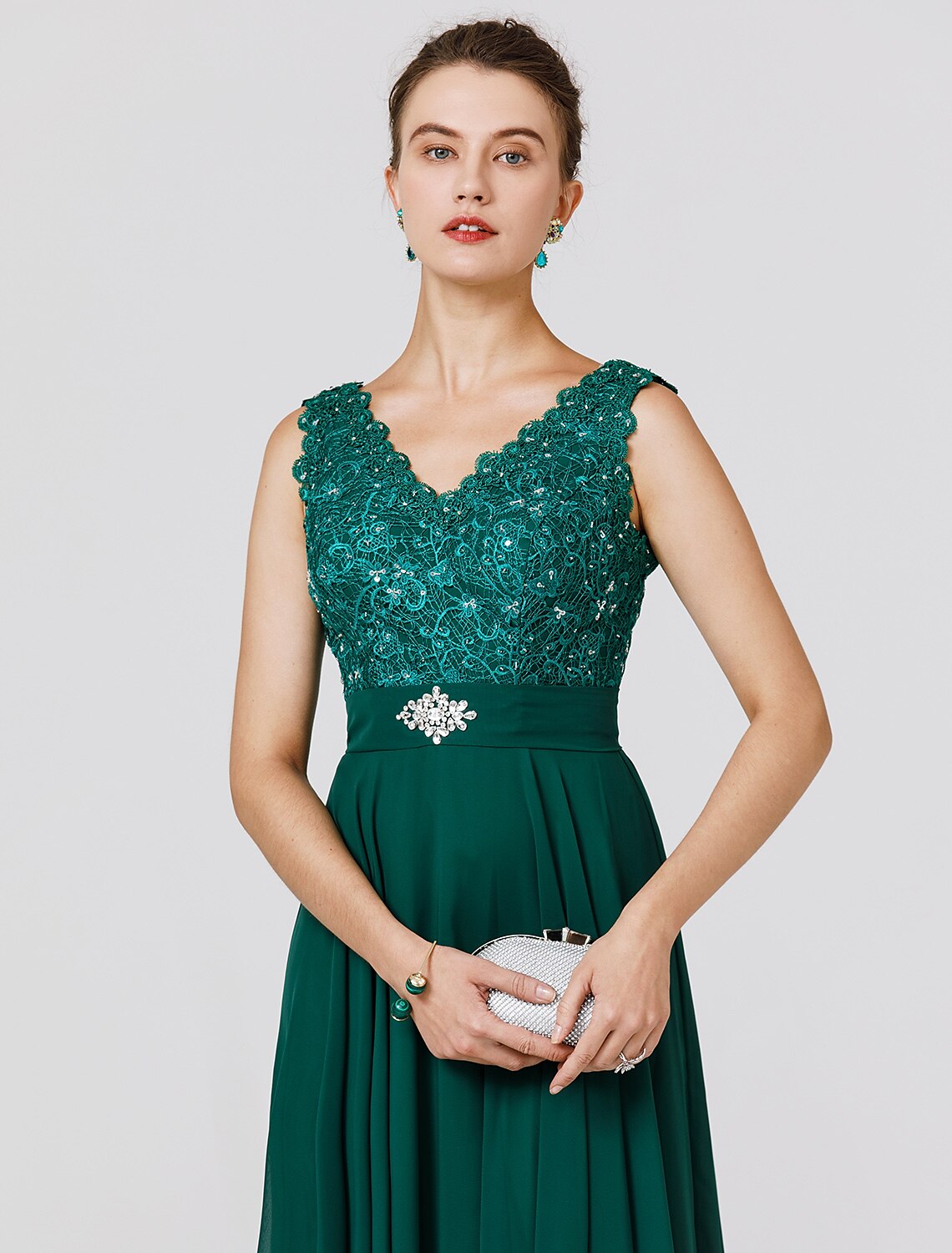 Wedding Guest Floor Length Sleeveless V Neck V Back with Sash / Ribbon Beading