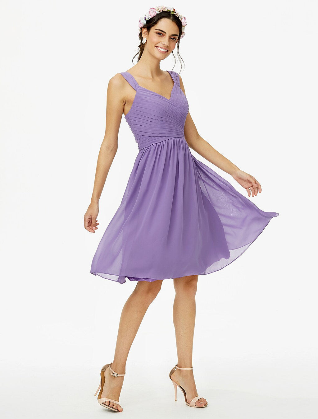 Bridesmaid Dress Straps Sleeveless Open Back Knee Length Sash Ribbon Bow(s)