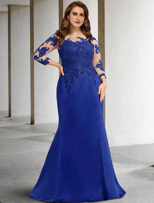 Elegant Red A-Line Classic-Neck Classic-Sleeve Classic-Back Floor-Length Mother-of-the-Bride Dress