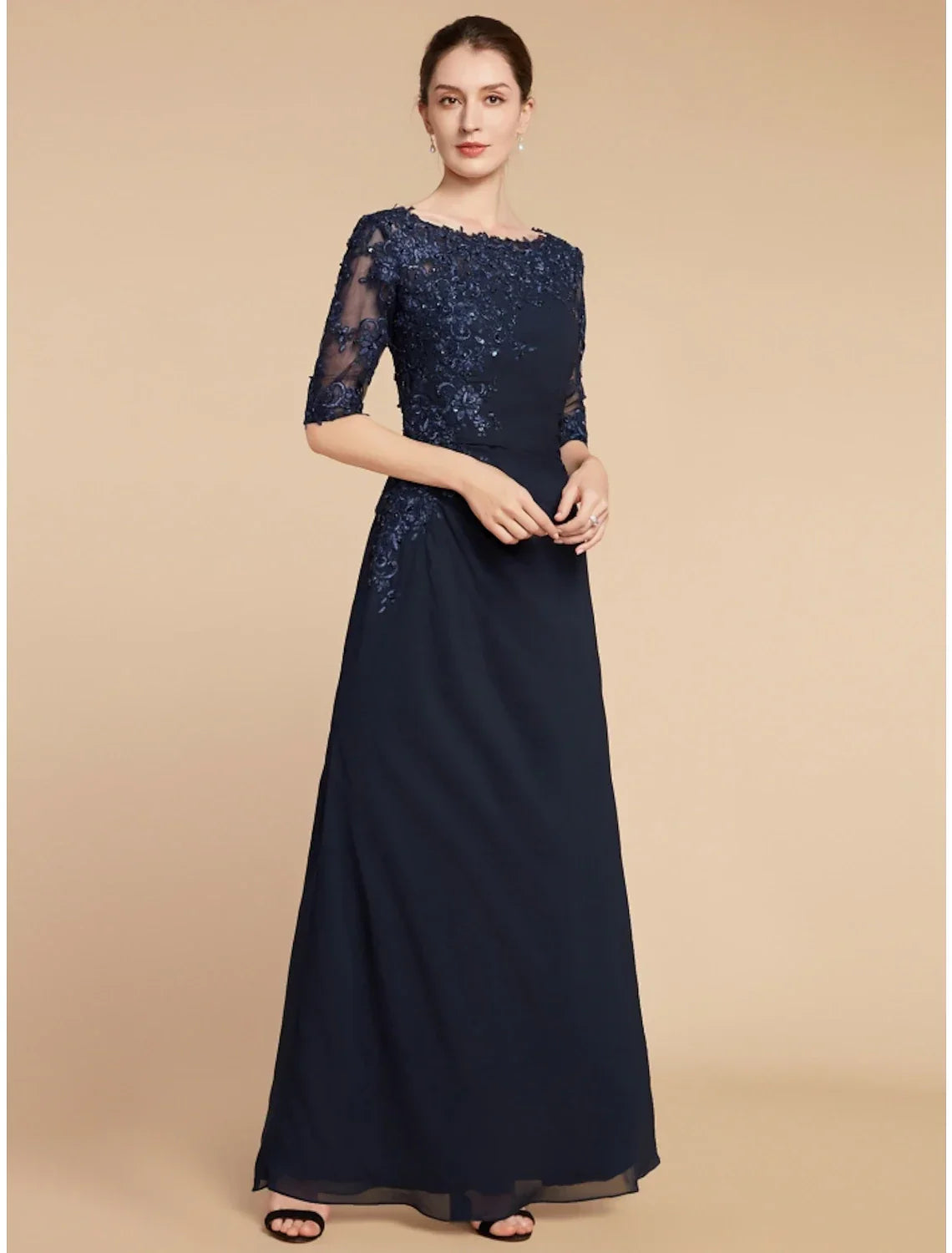 Sheath / Column Mother of the Bride Dress Wedding Guest Elegant Scoop Neck Ankle Length Half Sleeve with Ruching Solid Color