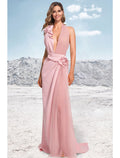 Mermaid / Trumpet Evening Gown Elegant Dress Formal Wedding Guest Sweep / Brush Train Sleeveless Halter Neck with Ruched