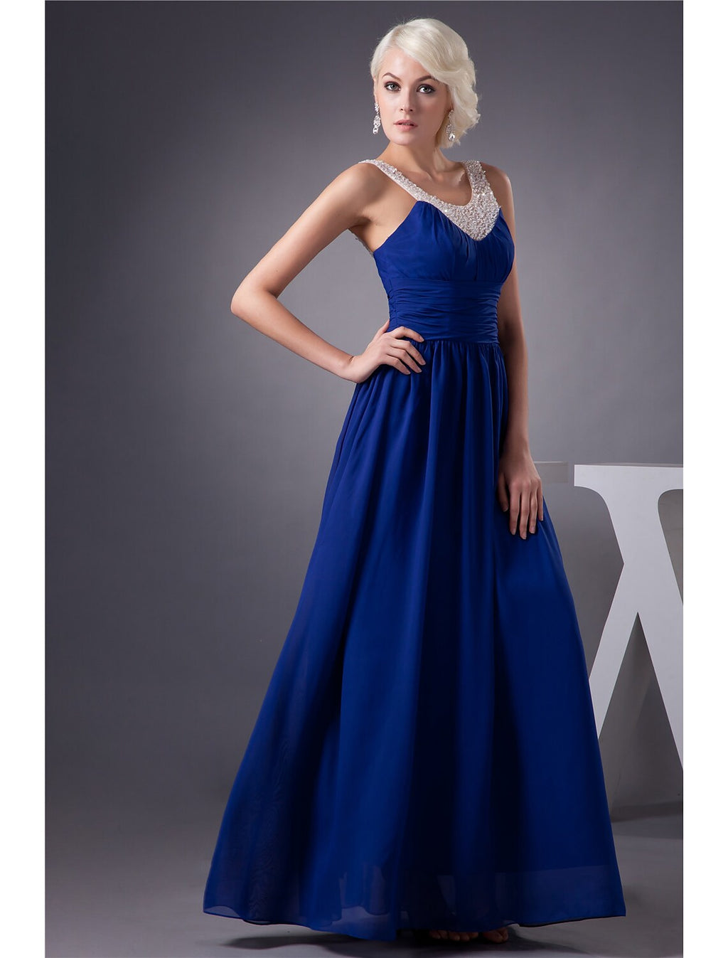 Evening Gown Elegant Dress Engagement Floor Length Sleeveless Jewel Neck with Beading