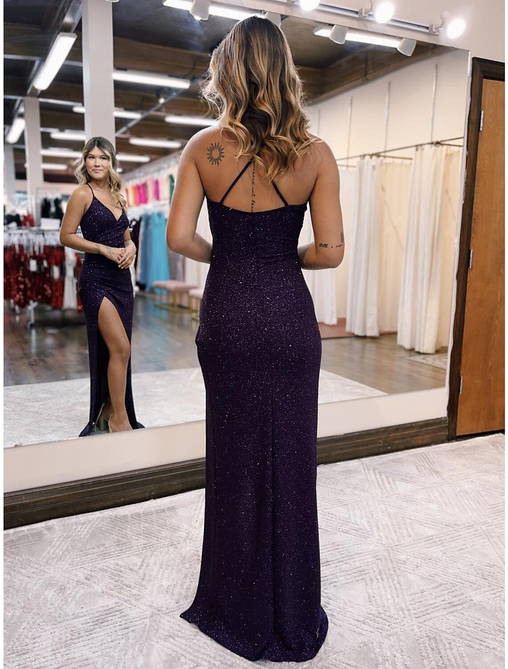 Mermaid / Trumpet Prom Dresses Glittering Dress Formal Floor Length Sleeveless V Neck Backless with Glitter