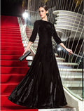 Celebrity Style Dress Wedding Guest Floor Length 3/4 Length Sleeve Jewel Neck with Pleats