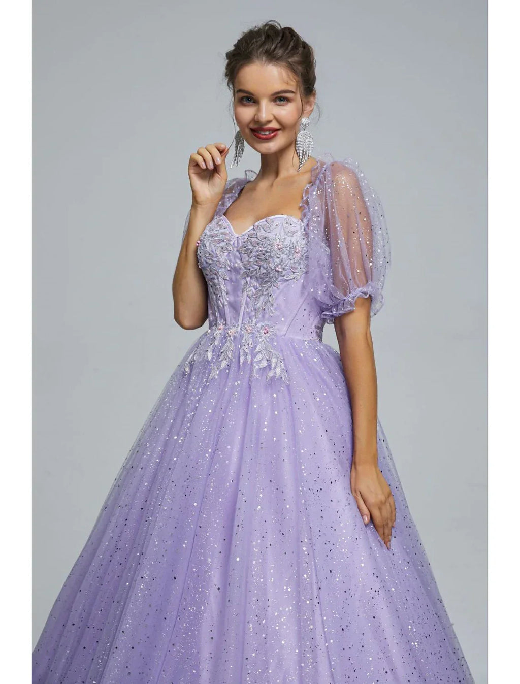 Ball Gown Prom Dresses Princess Dress Graduation Floor Length Short Sleeve with Appliques