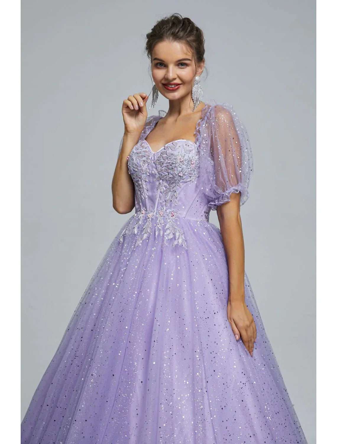 Ball Gown Prom Dresses Princess Dress Graduation Floor Length Short Sleeve with Appliques
