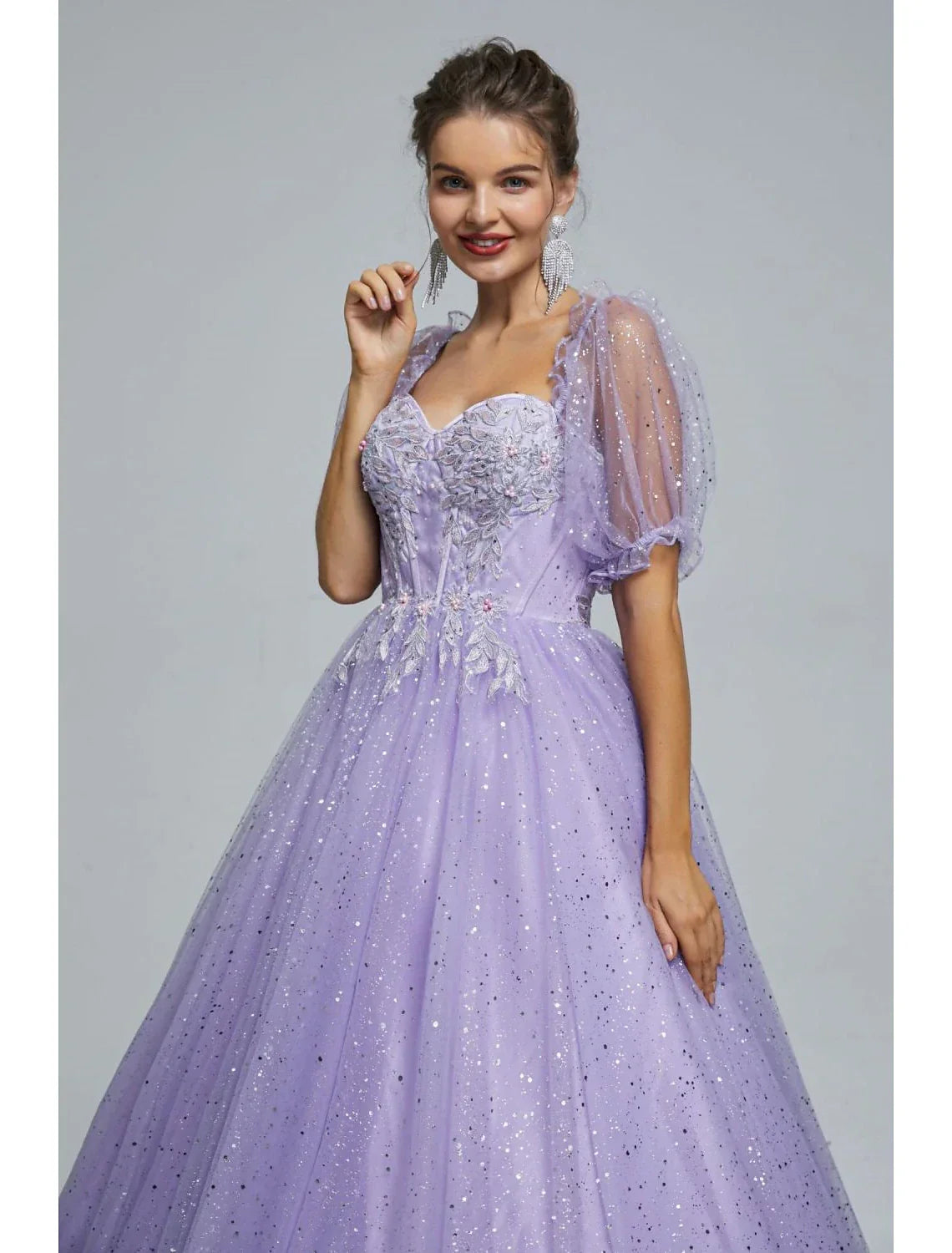 Ball Gown Prom Dresses Princess Dress Graduation Quinceanera Floor Length Short Sleeve Sweetheart with Appliques