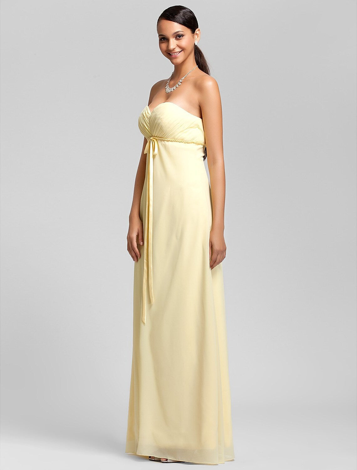 Bridesmaid Dress Strapless Sleeveless Elegant Floor Length with Bow