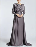 Mother of the Bride Dress Wedding Guest Elegant Scoop Neck Sweep / Brush Train Long Sleeve with Ruching