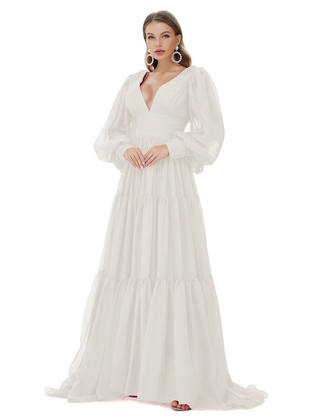 Evening Gown Sexy Dress Party Long Sleeve V Neck with Ruched