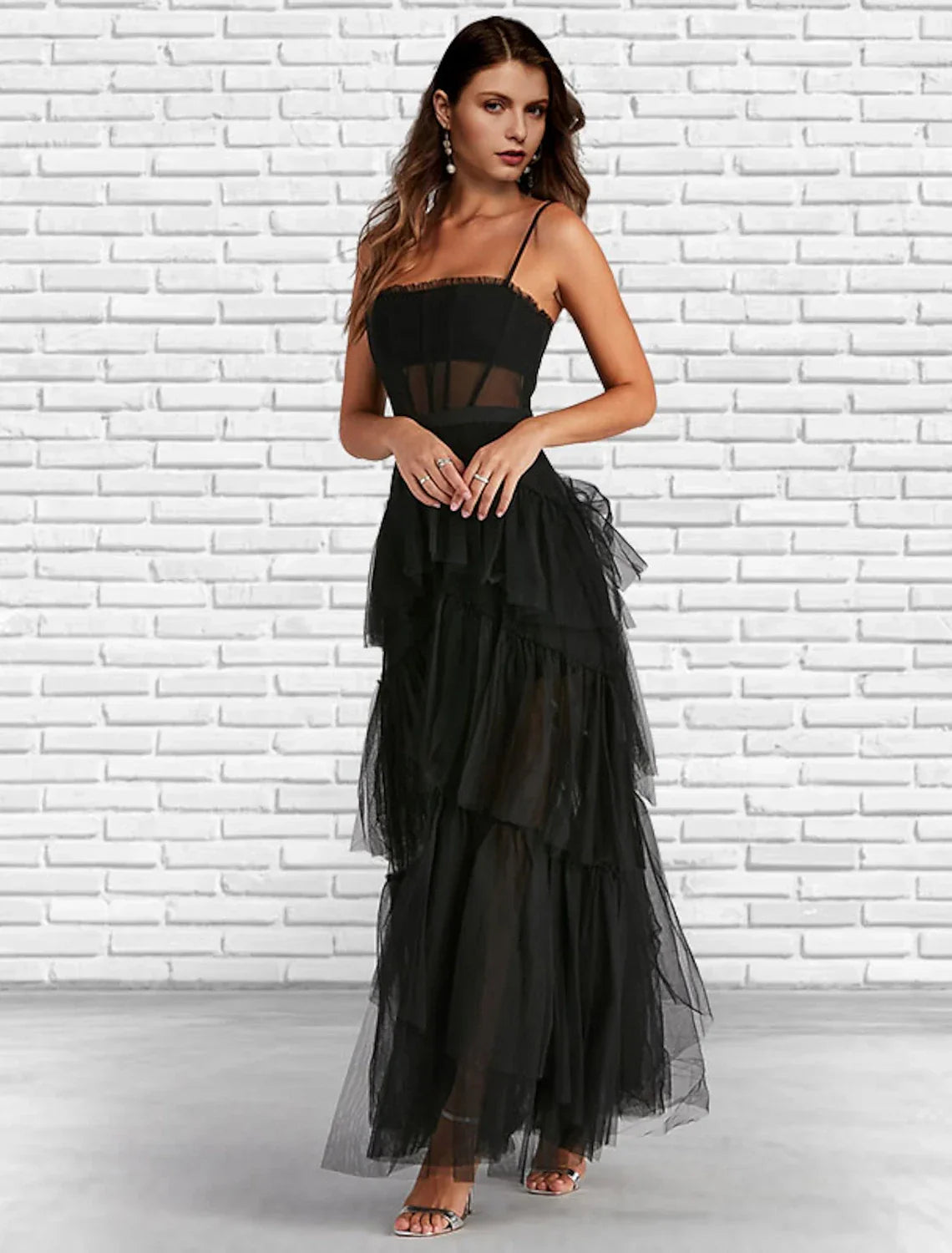 Corsets Dress Party Wear Ankle Length Sleeveless Strapless Ladder Back with Ruffles