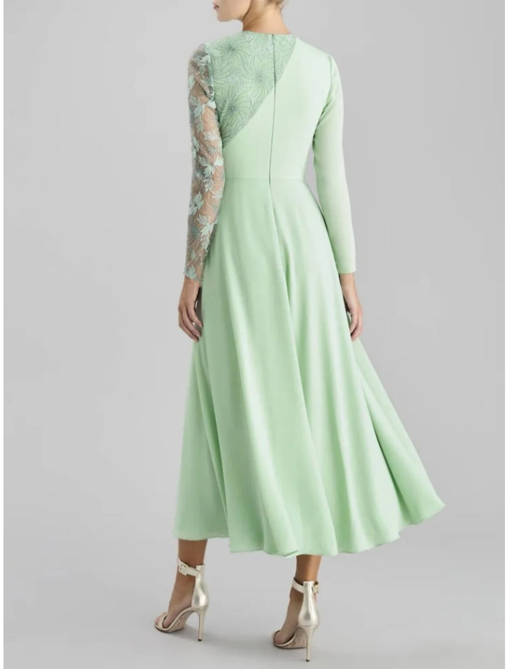 Mother of the Bride Dress Wedding Guest Party Elegant Jewel Neck Tea Length Long Sleeve with Ruching Solid Color