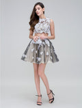 Two Piece Plus Size Dress Homecoming Short Mini Sleeveless Over Beading