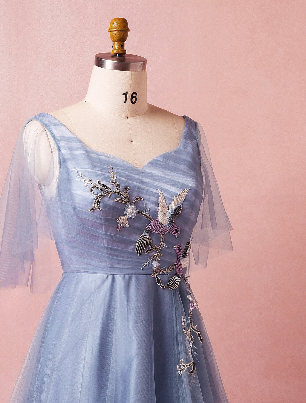 Chinese Style Dress Prom Floor Length Half Sleeve V Neck with Ruched Embroidery