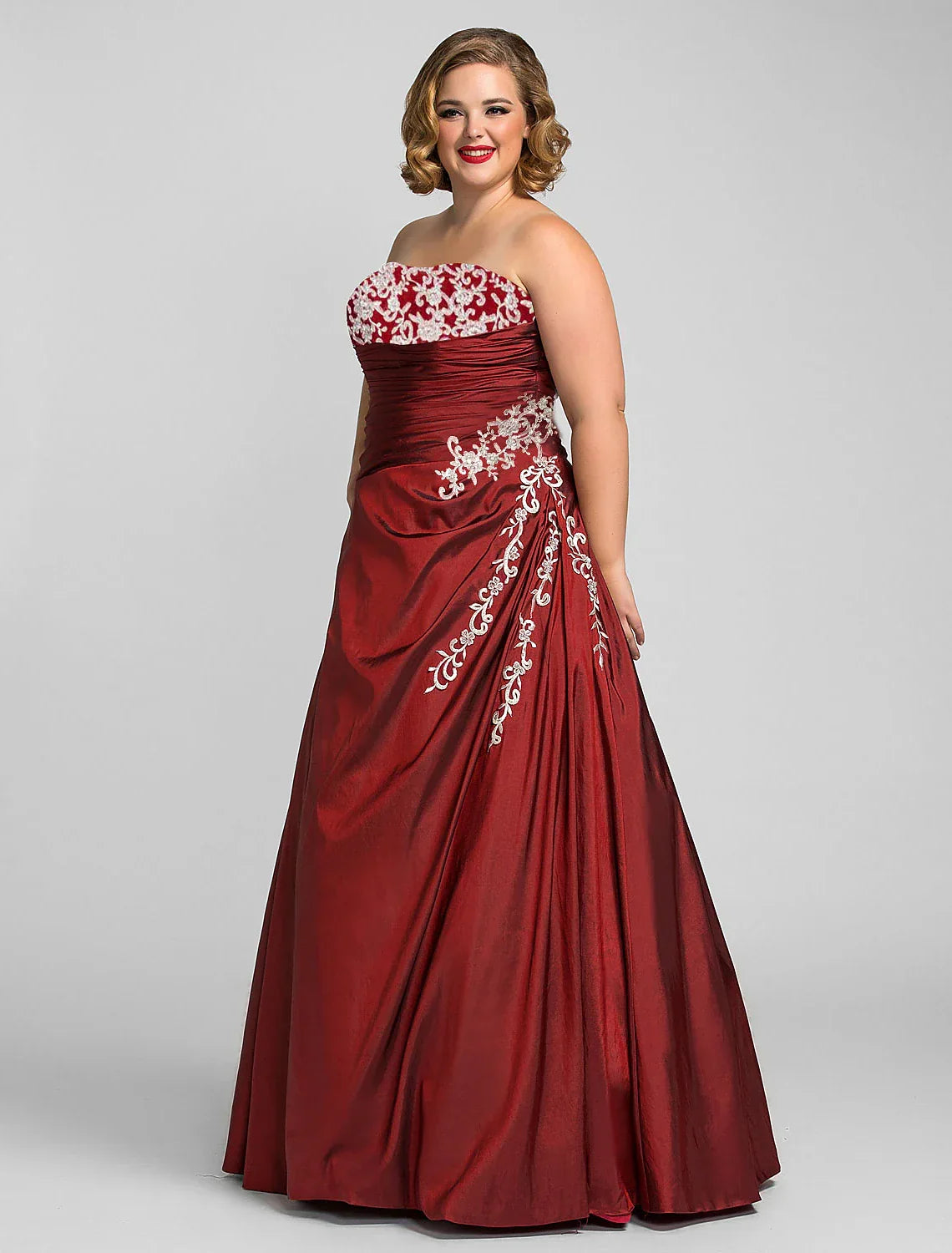 Elegant Red Ball-Gown Strapless Sleeveless Classic-Back Floor-Length Prom Dress