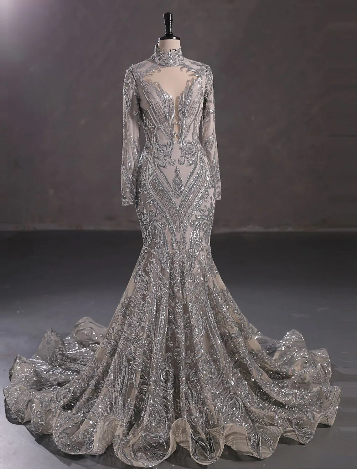 Evening Gown Elegant Dress Engagement Long Sleeve Stand Collar
