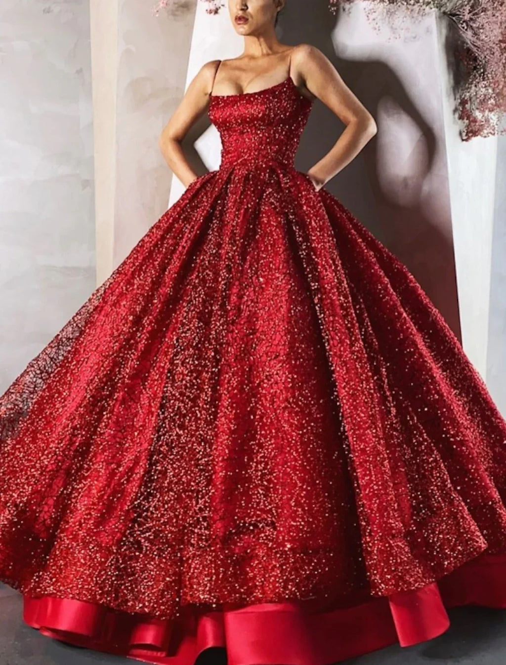 Ball Gown Evening Dress Glittering Luxurious Dress Engagement Wedding Dress Sparkly Floor Length Sleeveless Spaghetti Strap with Tiered