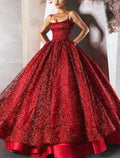 Ball Gown Evening Dress Glittering Luxurious Dress Engagement Wedding Dress Sparkly Floor Length Sleeveless Spaghetti Strap with Tiered