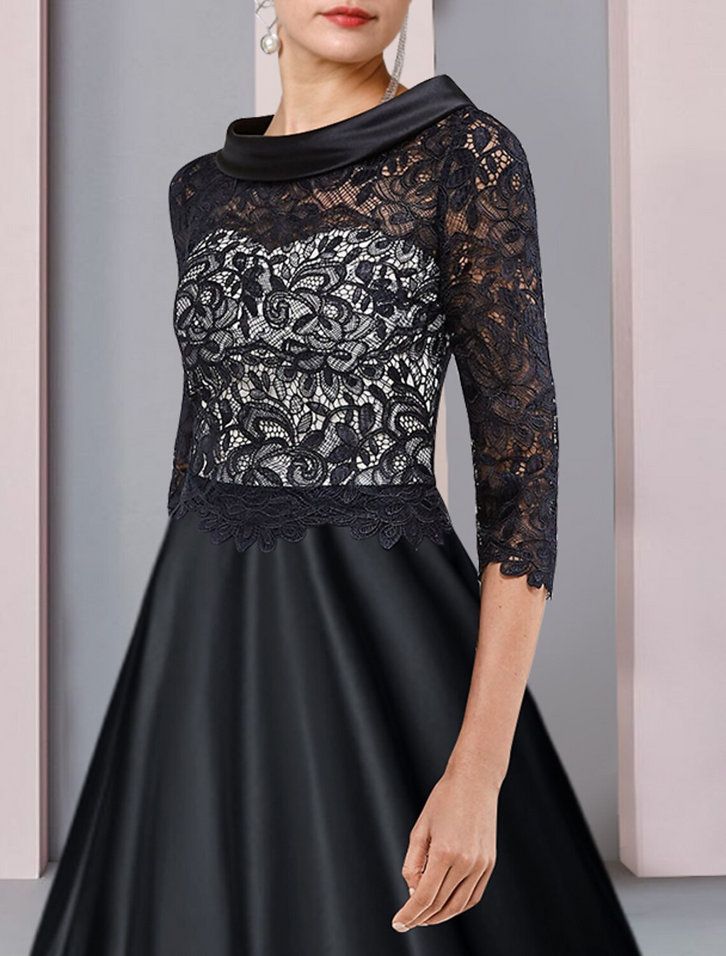 Mother of the Bride Dress Formal Wedding Guest Party Elegant Half Sleeve with Pleats Appliques